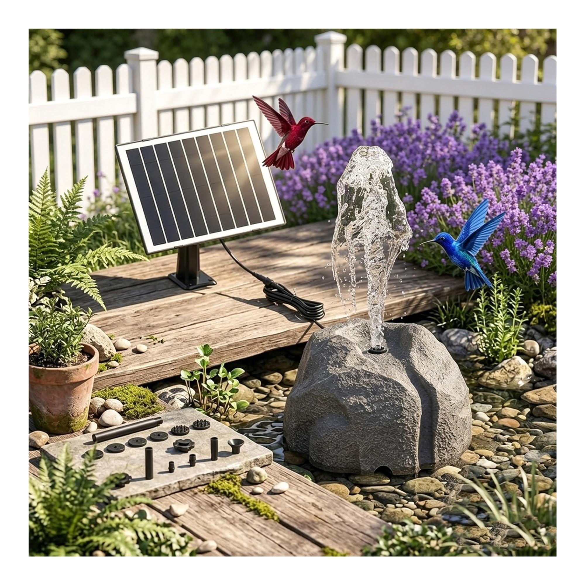 Kit pompe à eau solaire avec bain d'oiseaux en résine grise résistant pour décoration de cour