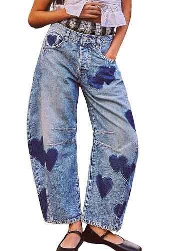 CHARTOU Y2k Barrel Jeans Women Wide Leg Baggy Distressed Printed