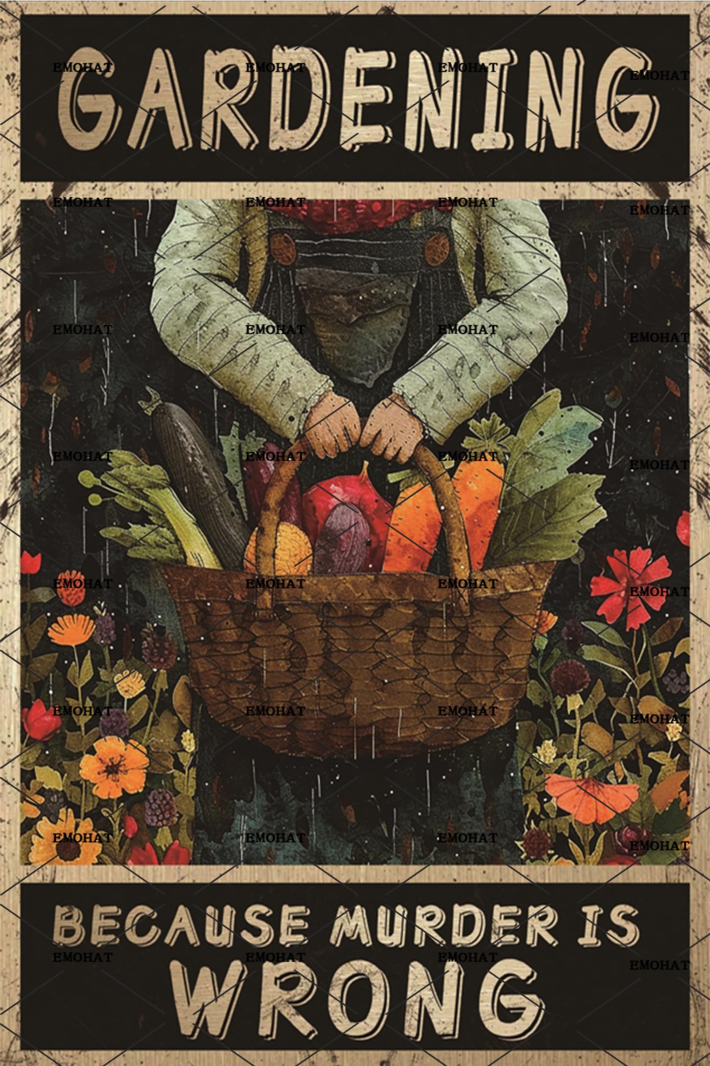 Gardening Because Murder Is Wrong Tin Sign, 8x12 Inch