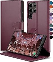 Case for Samsung Galaxy S24 Ultra [Card Slots] [RFID Blocking ] Case for Samsung S24 Ultra, 1 Tempered Glass Card Slots PU Leather Case, Case for Samsung S24Ultra, Wine Red