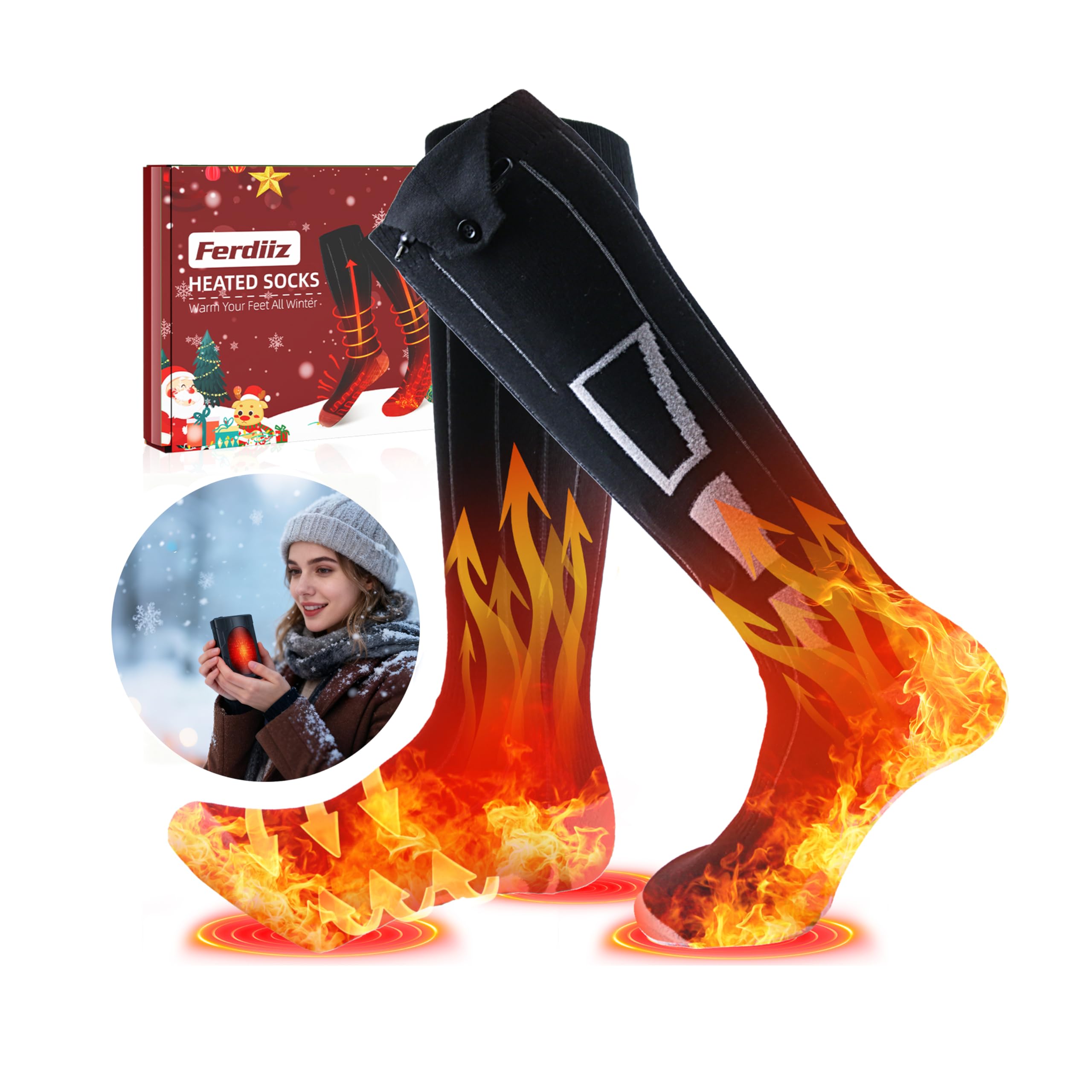 Ferdiiz Heated Socks 7500mAh*2, Up to 14 Hours, Rechargeable Electric Heated Socks for Women Men, Washable Winter Warm Socks, for Outdoor Hunting Skiing Camping