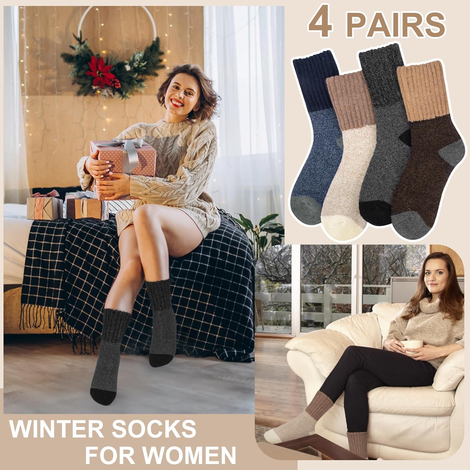 iCamter 4 Pairs Womens Wool Socks - Soft, Thick, Warm Thermal Boot Winter Socks for Gifts - Image 5