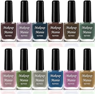 Makeup Mania Non Toxic Ultra Lasting Super Glow Matte Finish Nail Polish Set Of 12 Pcs(#217)Pink, Green, Grey, Blue, Brow... Price In India
