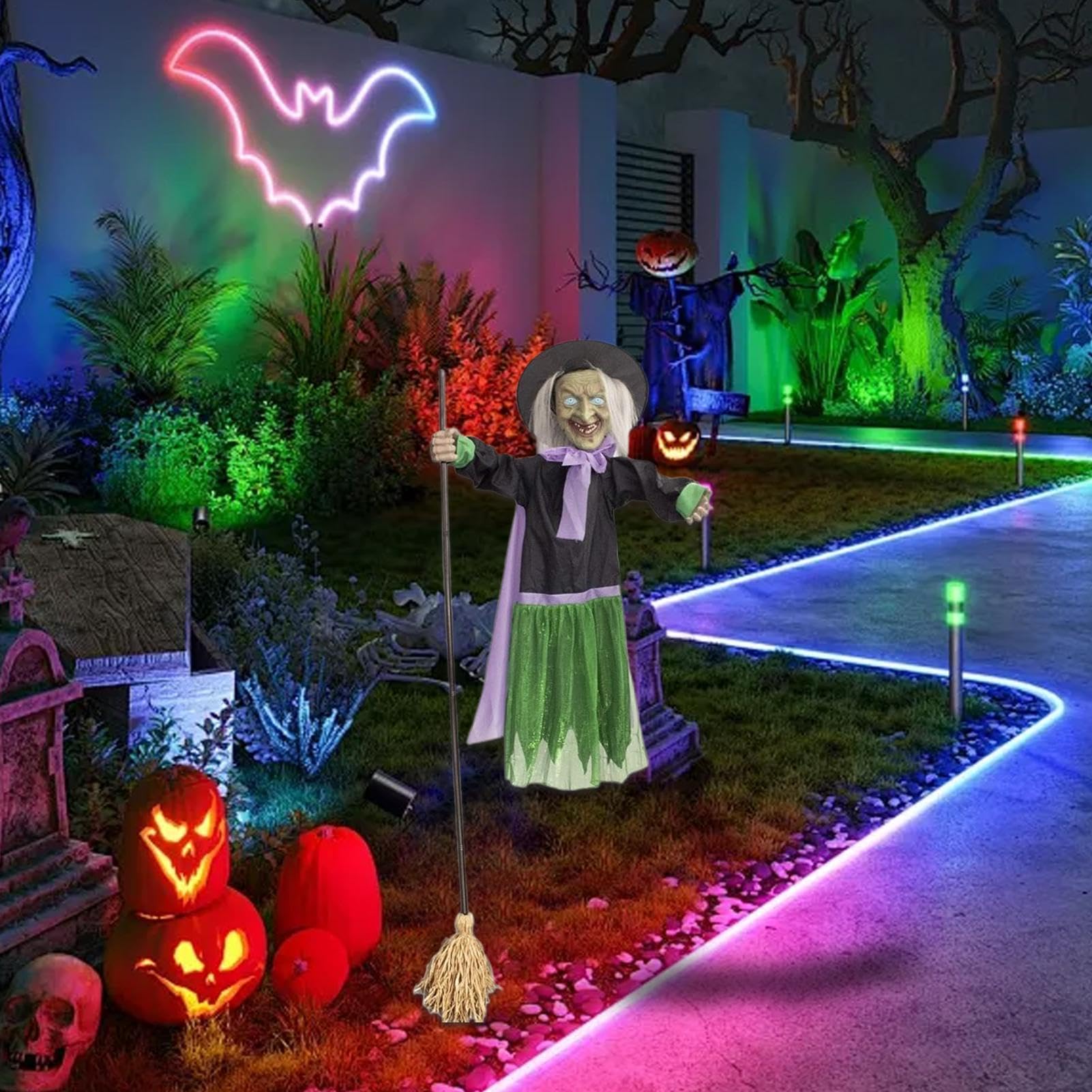 Flotante Con Sensor Realista Activado Por Sonido Y Movimiento De 1,83 m | Animatrónica Espeluznante de Tamaño Real para Entrada Patio Césped Jardín Casa Emda Vacaciones Festival