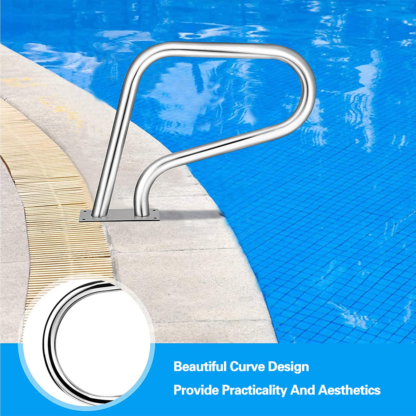 Rampe de sécurité pour piscine, rampe de piscine, rampe de piscine, rampe de piscine, 1 pièce, rampe d'appui facile à monter, rampe de sécurité pour piscines avec revêtement antidérapant bleu, facile