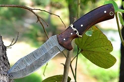 Miniatura 2 de GOLDEN KNIVES Hecho a mano 9 pulgadas hoja fija Damasco Bushcraft Skinner para caza al aire libre supervivencia cuchillo con funda de cuero