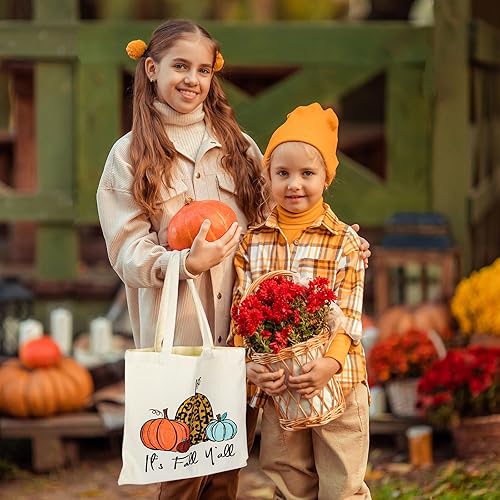 Miniatura 7 de Whaline Paquete de 2 bolsas de lona de otoño, bolsas de comestibles con texto en inglés "It's Fall Y'all", bolsas de regalo de fiesta de otoño,