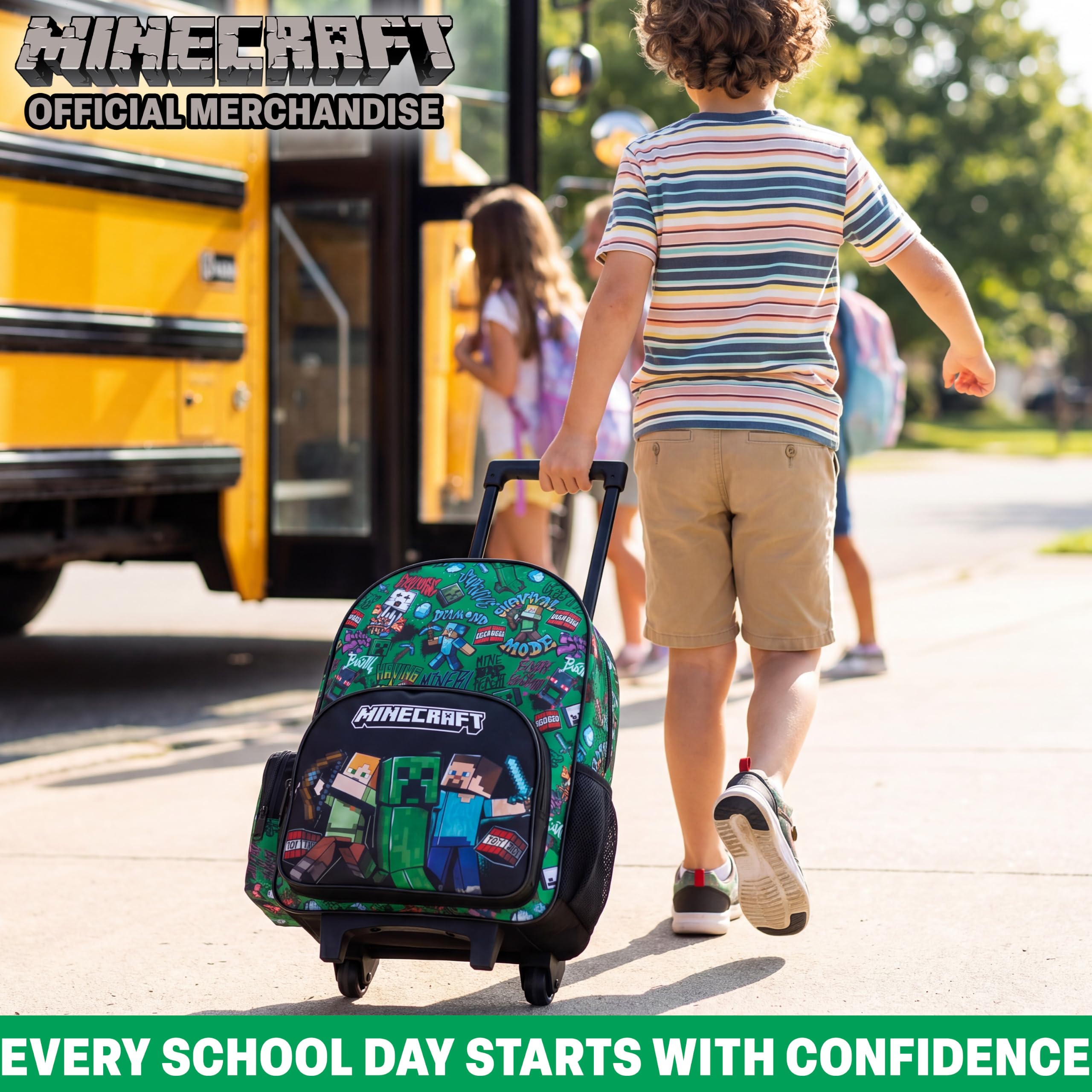 Get Trend Minecraft Zaino Trolley Bambino 2 in 1, Zaino Scuola Elementare con Ruote, Cartella per Ragazzi con Spallacci Imbottiti (Multi Minecraft)