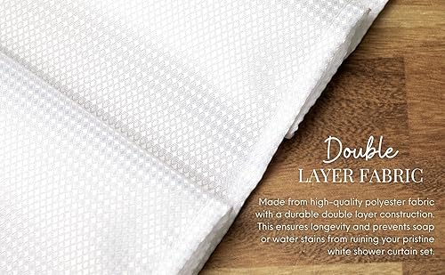 Miniatura 4 de Cortina de ducha sin gancho con forro a presión, 71 x 71 pulgadas, cortina de ducha de una pieza de tejido de gofre blanco, sin ganchos con forro,