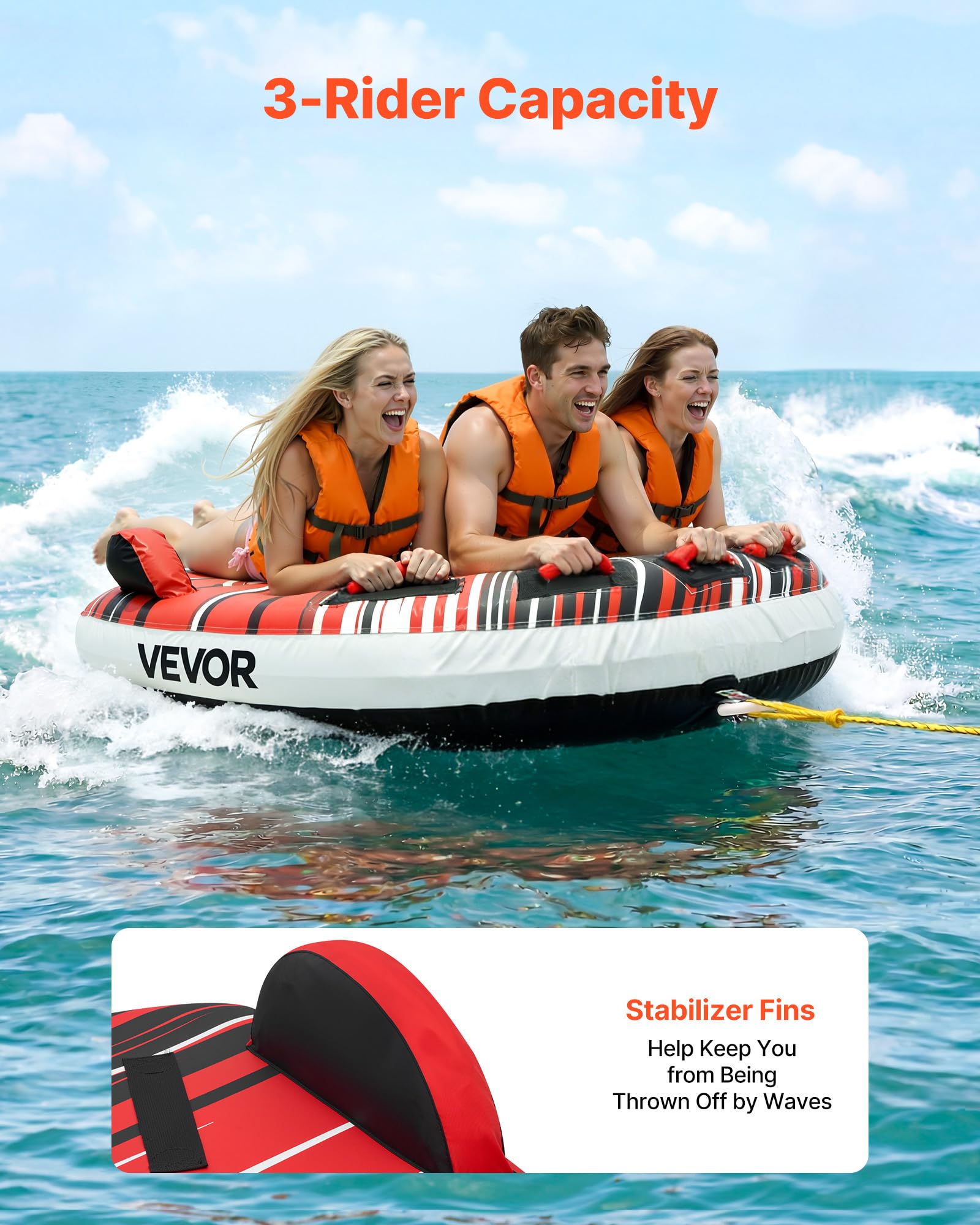 VEVOR Flotador de Arrastre Inflable 3 Personas 165x162 cm 231 kg Rojo
