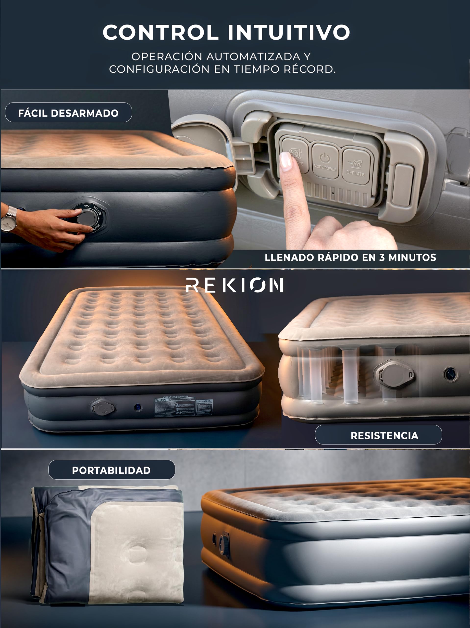 AKAMBO® Super Pack Colchón Hinchable Matrimonio 203x152x46cm + Accesorios | Elevado y Portátil | Cama Hinchable para Invitados, Camping y Casa