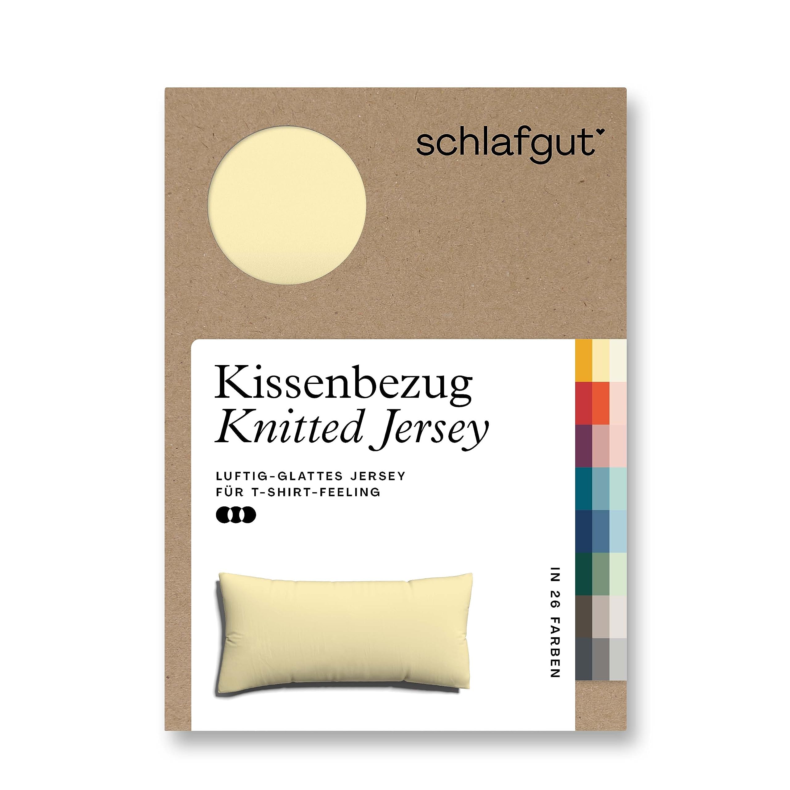 schlafgut Knitted Jersey Kissenbezug 40 x 80 cm Yellow Mid Uni weicher Premium Kopfkissenbezug einzeln, faltenfrei mit Elasthan