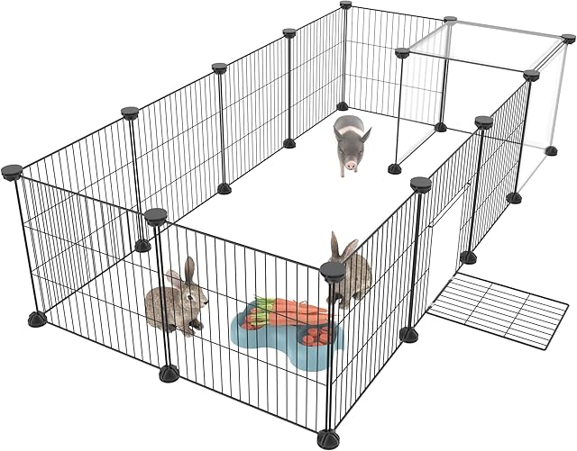 HOMIDEC Pet Playpen,Puppy Pen with Door,Encrypted Wire Mesh Cages14 Panels Indoor/Outdoor DIY Metal Pet Fence for Puppy,Rabbit,Kitten,Hamster,Guinea Pig,Turtle,Hedgehog.Black(140x70x35CM)