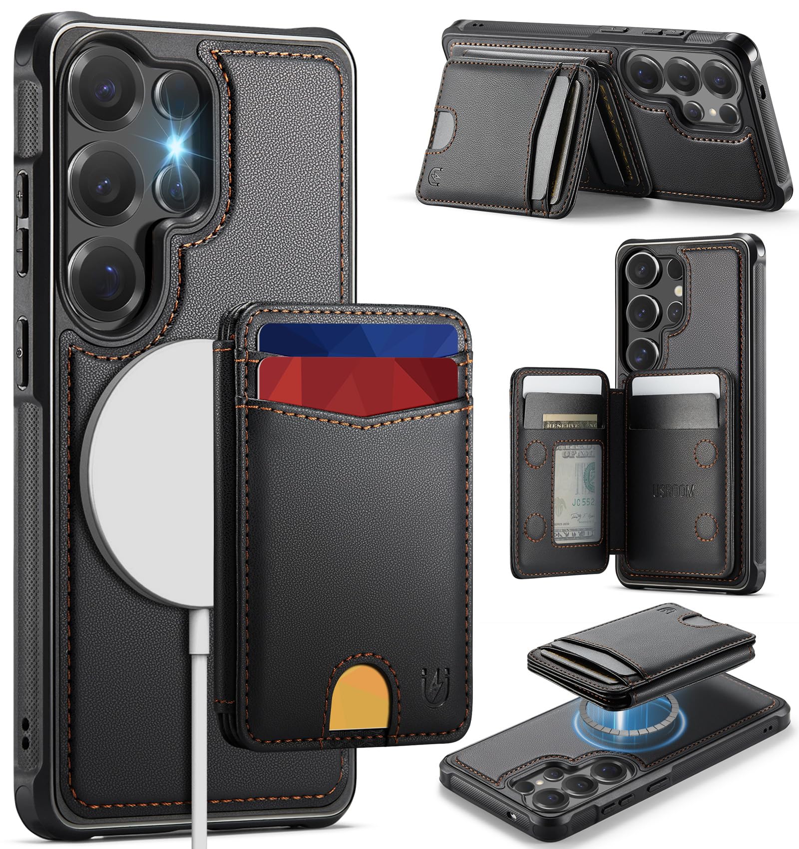 - for Samsung Galaxy S25 Ultra Case Wallet Compatible with Magsafe, RFID Blocking Magnetic Card Holder 2 in 1 Detachable Kickstand Shockproof Phone Case for Galaxy S25 Ultra 6.9" Black