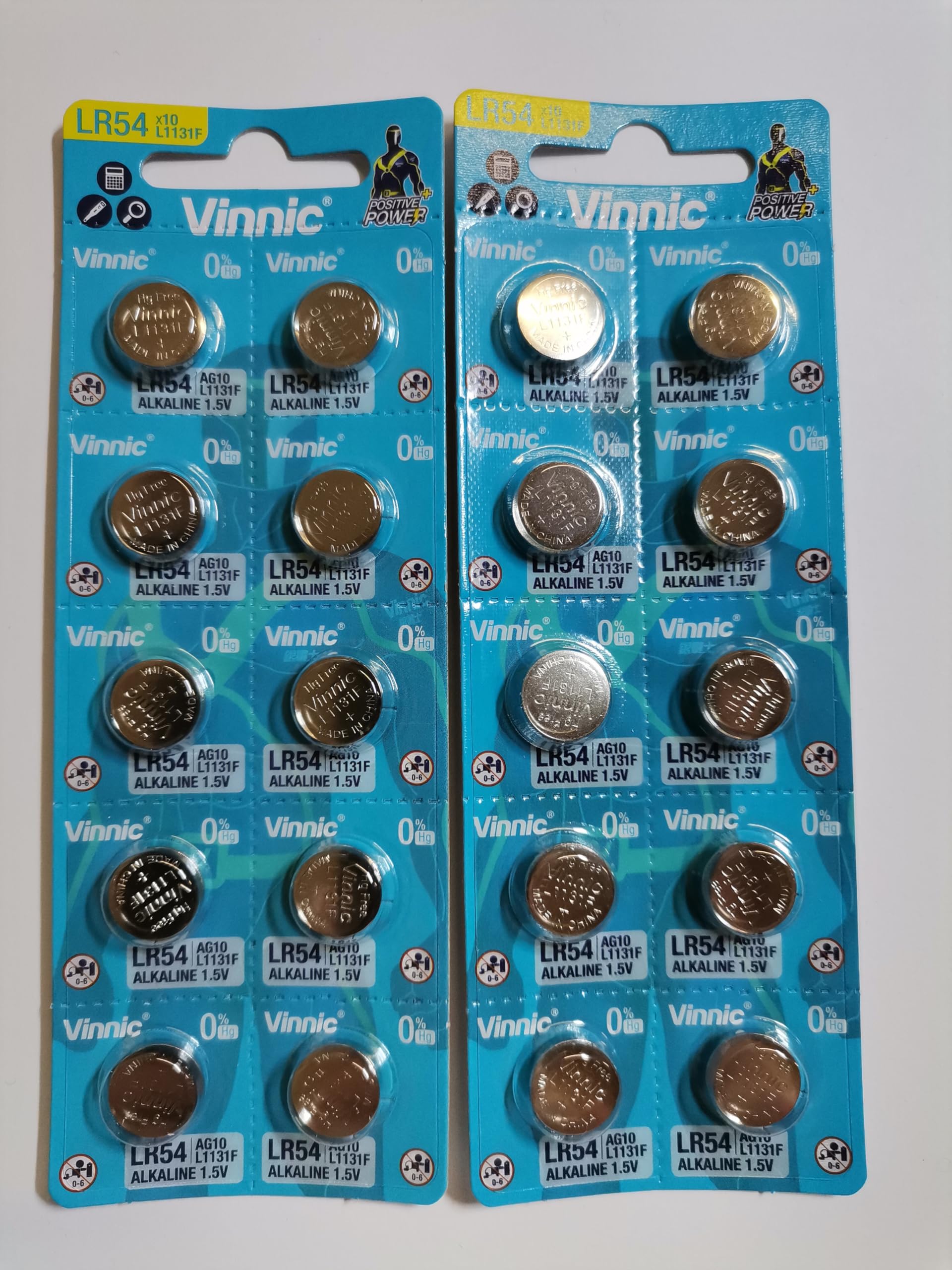 20 VINNIC 1131F LR54 AG10 ALKALINE BATTERIES 1.5V WATCH NO MERCURY 2025 NEW