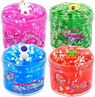Crystal Clear Mini Slime Kit 4 Pack, Avocado Green Jelly Slime Cherry Red Non Sticky Jelly Water Slime Cute Charms, Premade Cool Slime DIY Kid Birthday Party Favors, Stress Relief Toy for Kids Adults