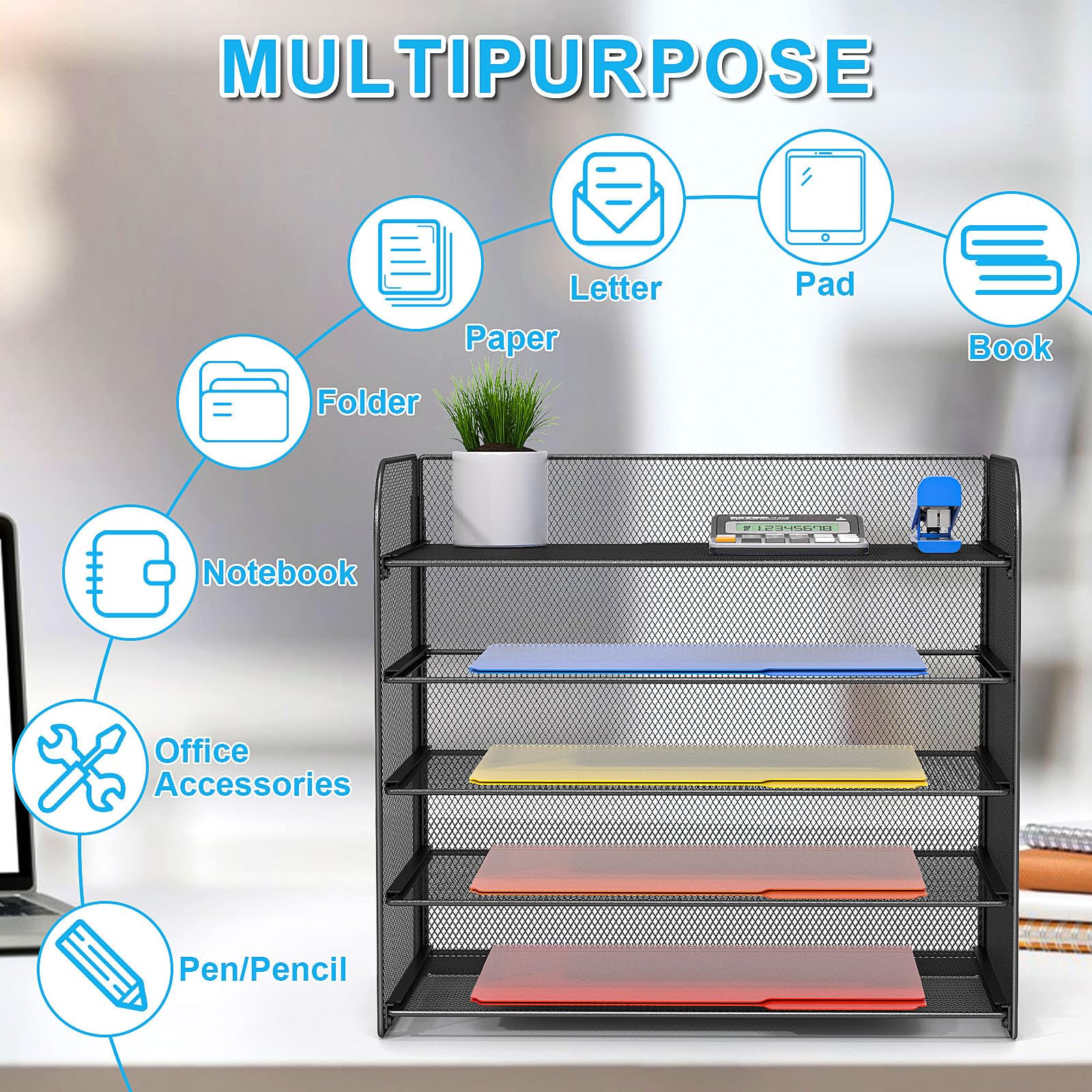Schreibtisch-Organizer mit 5 Ebenen, Netzstoff, 1 Packung (2 Sets)