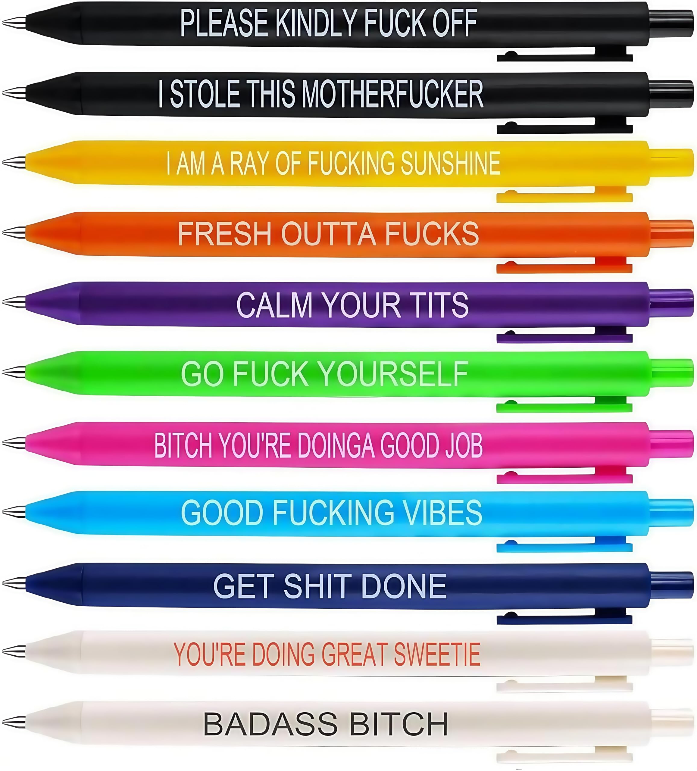 Juego de 11 bolígrafos divertidos de diferentes palabras de Swear, bolígrafos de tinta de gel pastel retráctiles de 0,5 mm de punta fina para escribir diario, tomar notas, escuela, oficina, hogar