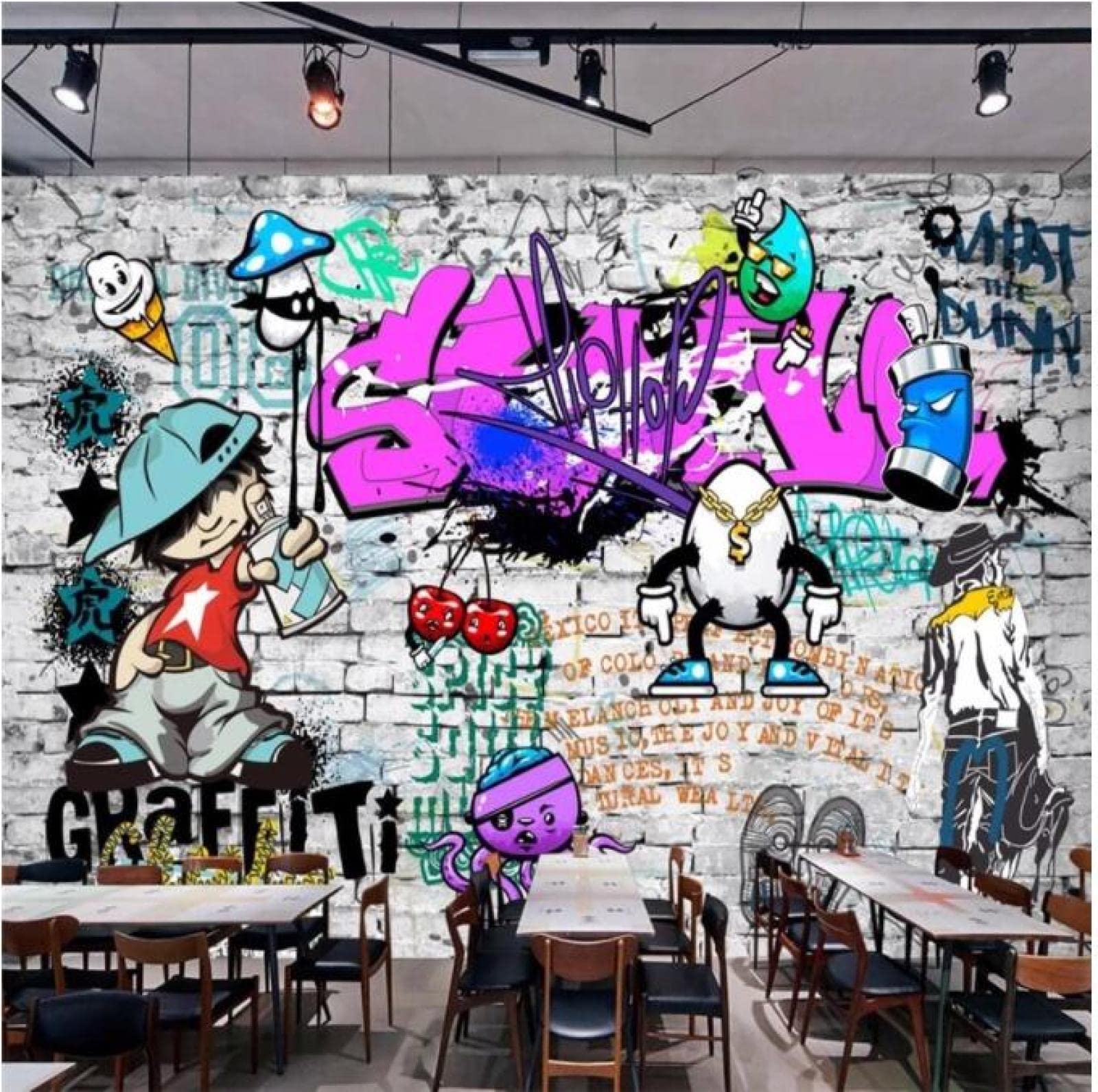 Papier Peint Mural Art De Rue Graffiti Mur De Briques Fond D'Écran Restaurant Décor, 3D, 350x245cm