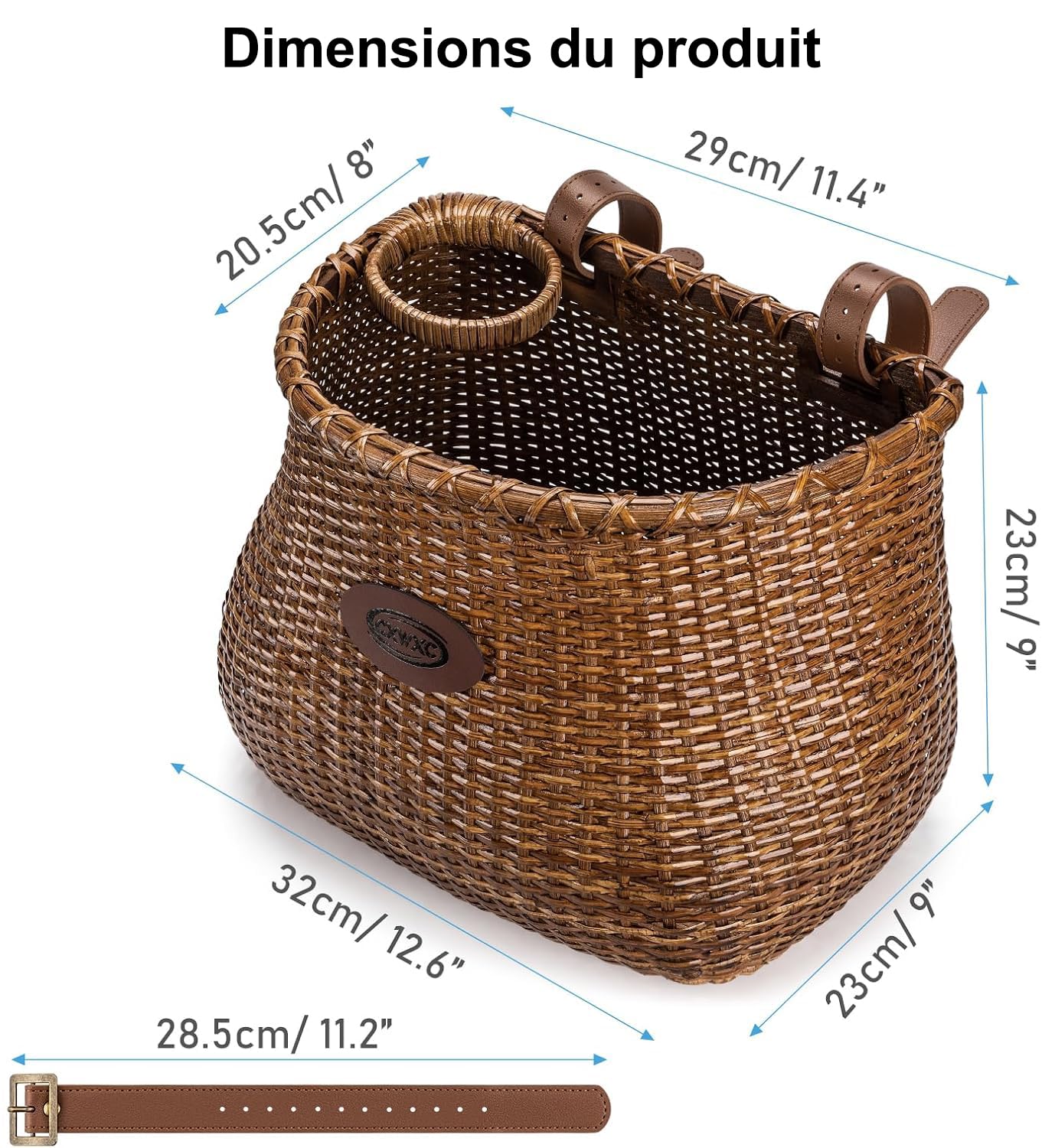 CXWXC Panier de vélo – Panier de vélo en rotin Fait à la Main pour Filles et Femmes – Panier Avant de vélo avec Porte-gobelet pour vélo de Plage, Scooter, vélo électrique