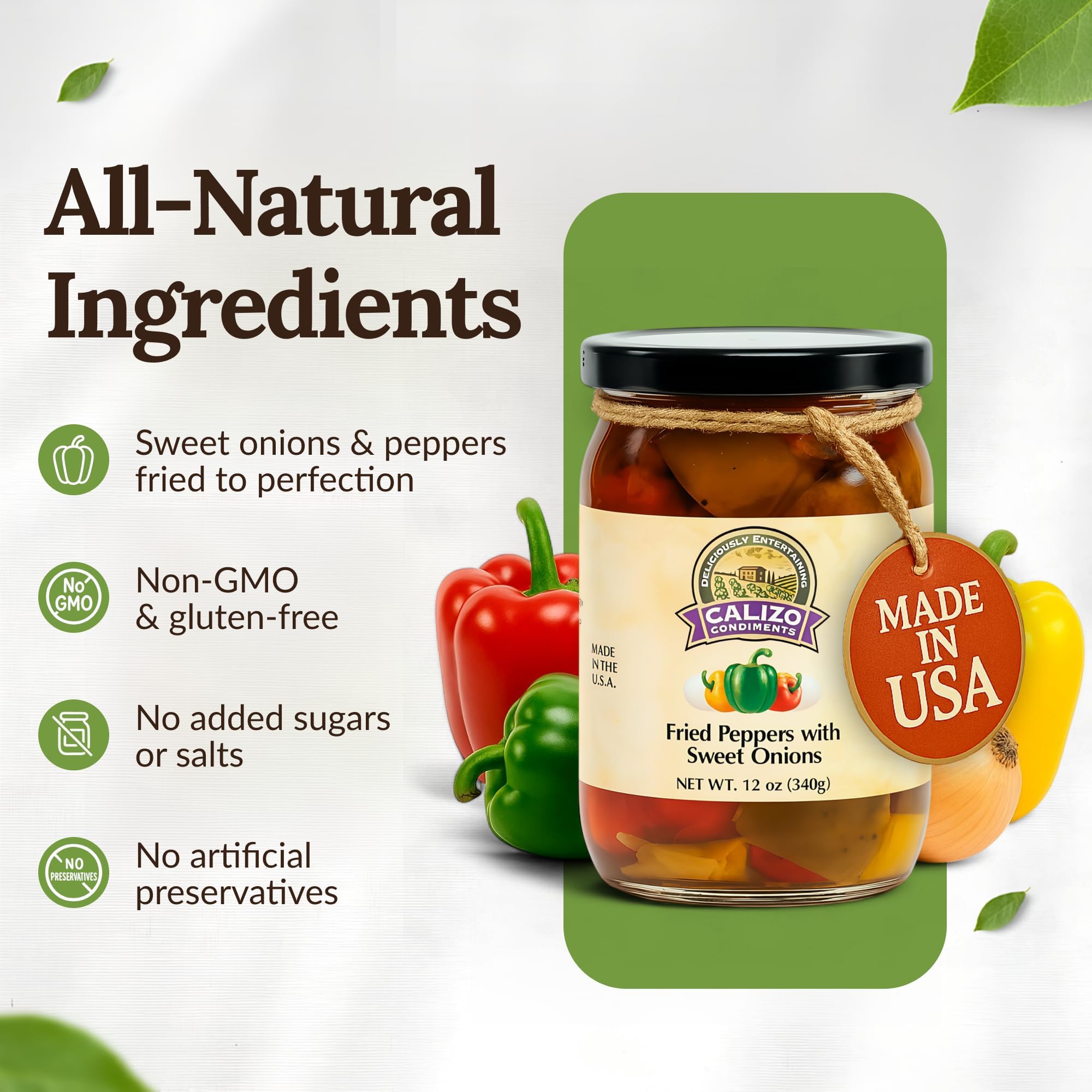 Calizo Condiments Fried Peppers & Sweet Onions 12 oz Jar – Small Batch Italian Recipe, Gourmet Topping for Sandwiches, Pasta & Meats