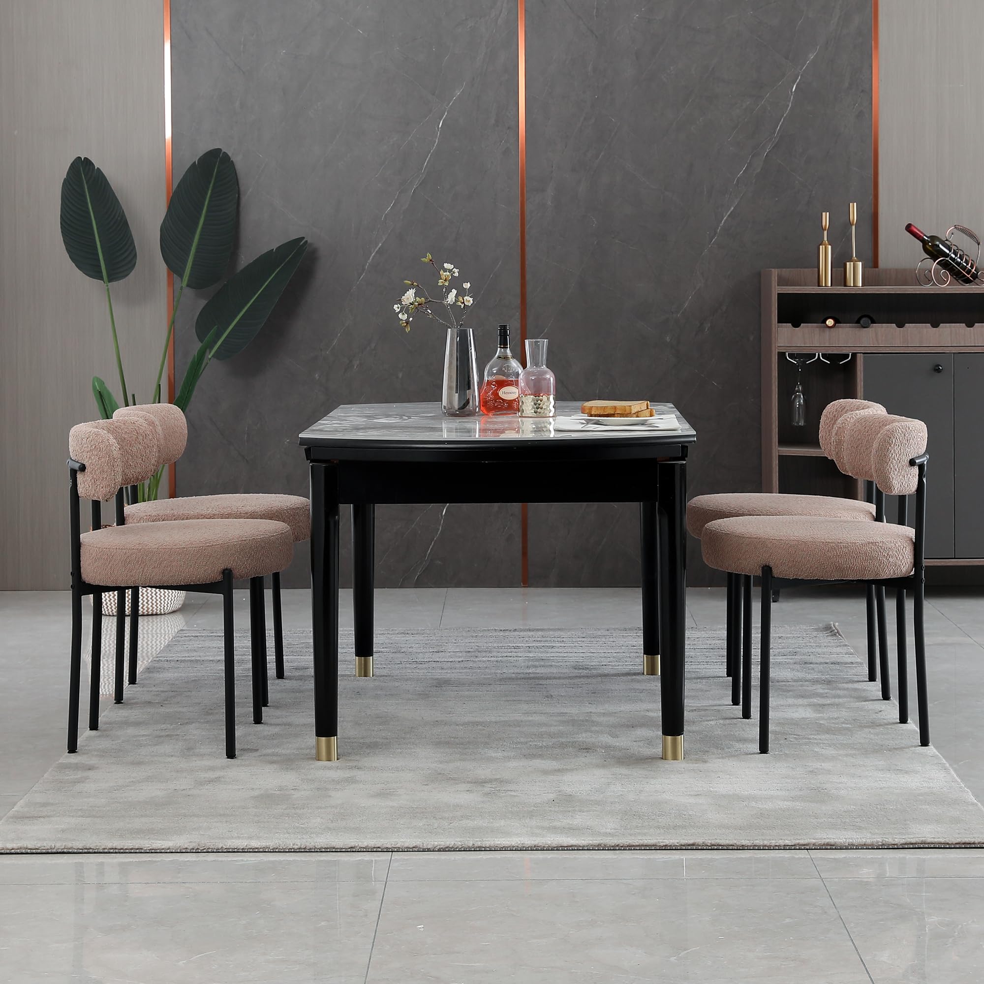 AISALL Dining Chairs Set of 4, Modern Upholstered Kitchen Chair with Thickened Seat (3.94 Inch) - Curved Backrest & Sturdy Metal Legs, Comfortable Boucle Chairs for Dining Room, Kitchen, Light Brown