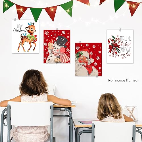 Miniatura 4 de Decoración de pared retro navideña  Papá Noel, ciervos bebés, muñeco de nieve, carteles artísticos  Decoración de pared con imágenes, 8 x 10