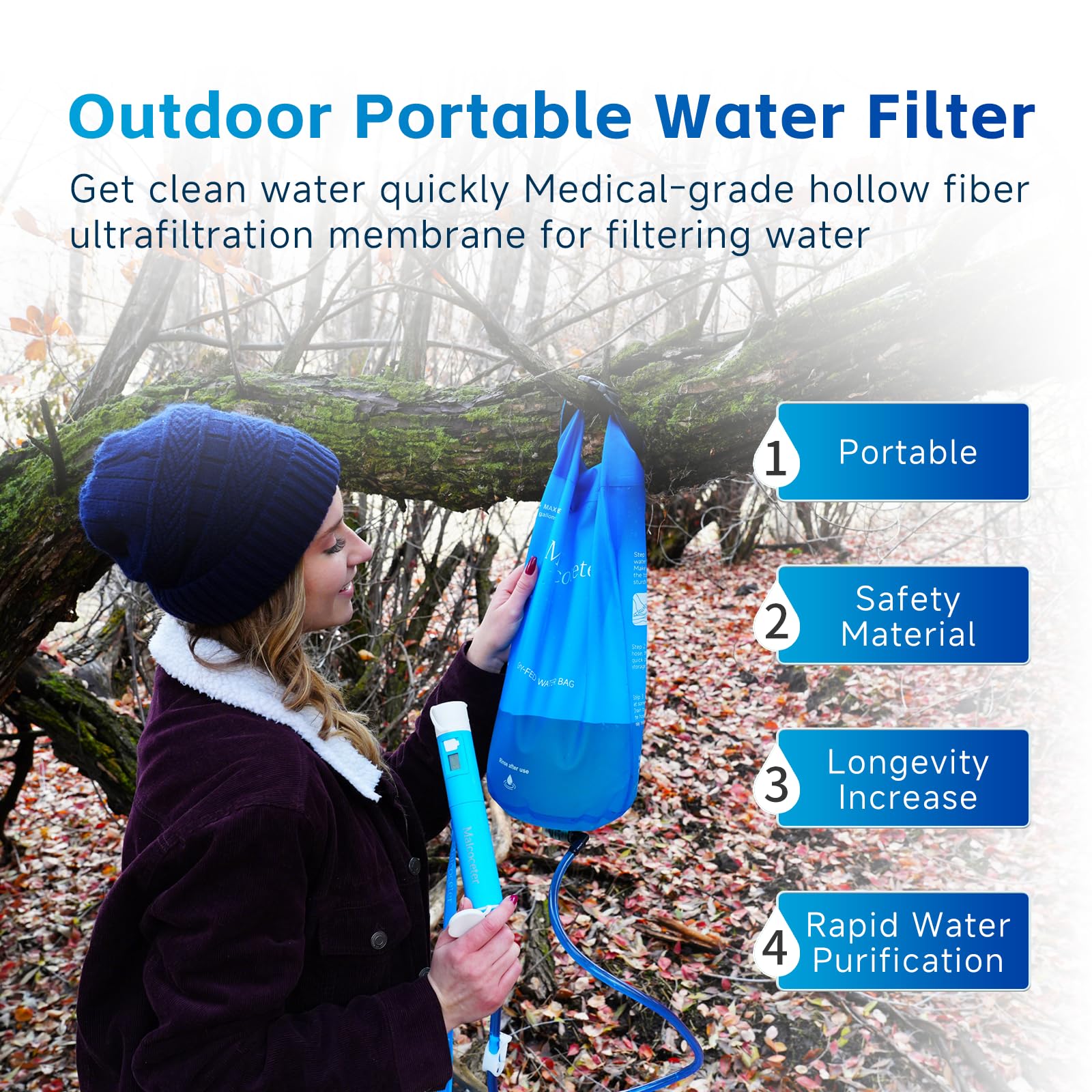 Pajita con filtro de agua por gravedad UV, sistema de filtración de agua portátil, preparación para emergencias, suministros de camping, purificador de agua, purificador de agua, supervivencia para