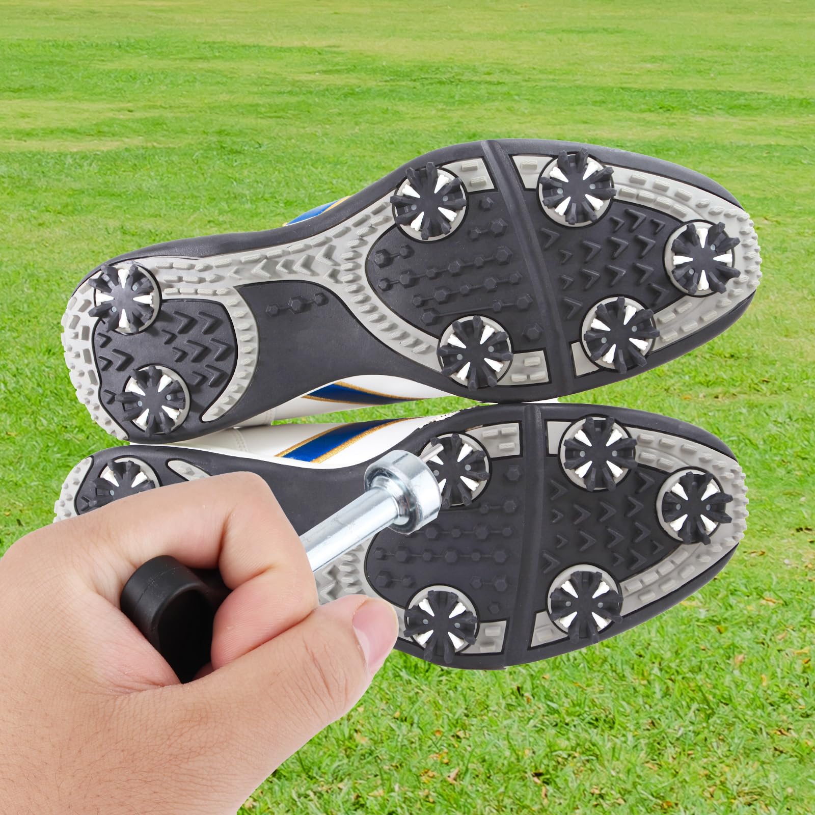 Gosknor 2 uds Llave Tacos Zapato de Golf, Multifunción Herramienta para Quitar Clavos Zapatos de Golf Llave Ajuste Calas Universal Herramienta Reemplazo Clavos para Zapatos Duradera y de Fácil Agarre