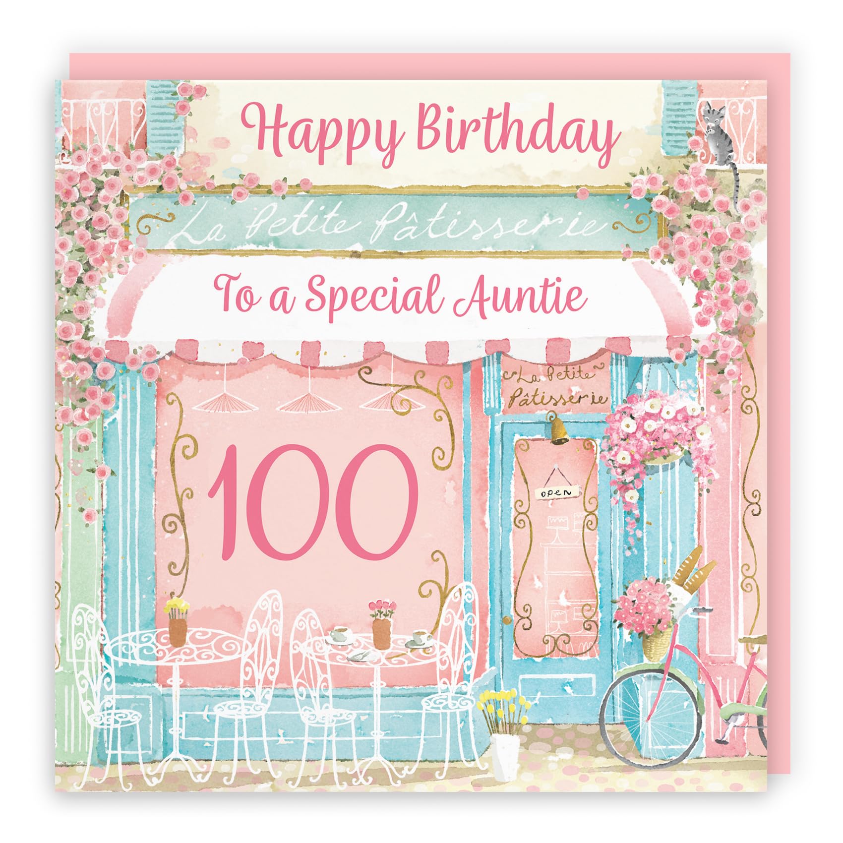 Hunts England, La Petite Patisserie Retirement Card For Her, Charming Pink Bakery, Pretty French Cafe Female Floral Design