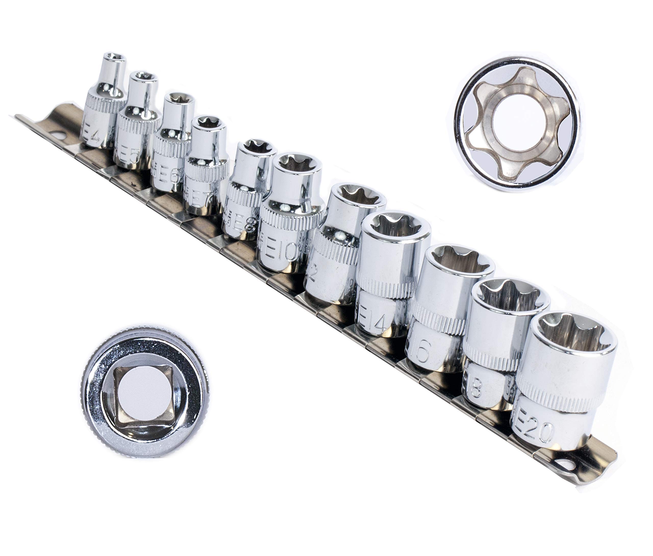 eHomeA2Z 11 Pc E-Torx Female Star Socket Set CR-V Steel E4 - E18