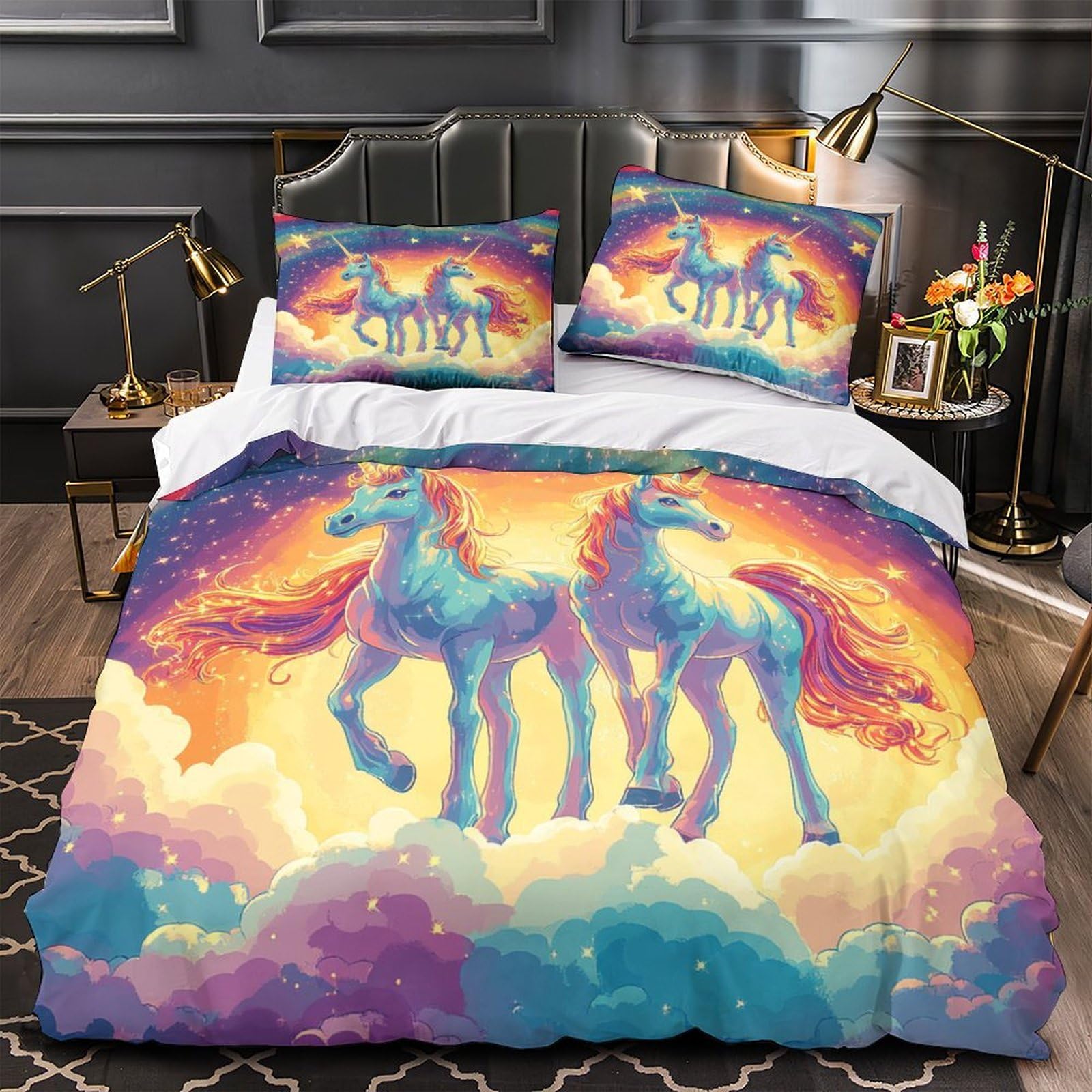 Parure de lit licorne magique 260x220 cm, le cadeau familial idéal