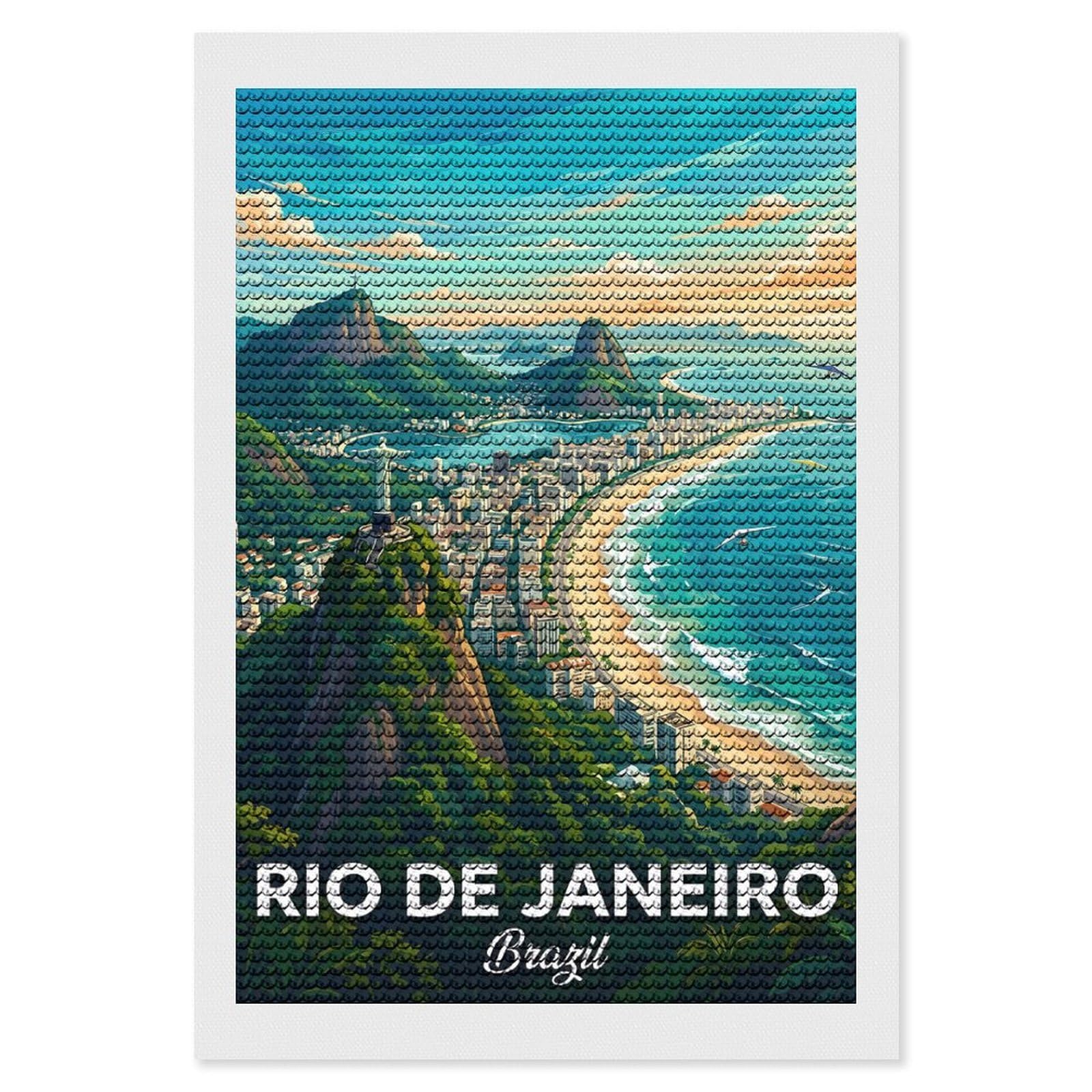 Junmoney Rio De Janeiro Cityscape with Christ The Redeemer Diamond Art Canvas 8"x12", for Teens, Nice Detail and Sparkle, Farmhouse Decor, Festive Craft Gift, Easy to Enjoy