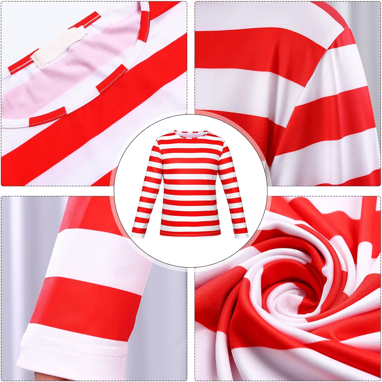 Red and White Striped Long Sleeve Tee Shirt Adult Men Women Halloween Couple Costumes Funny Cosplay Sweatshirt
