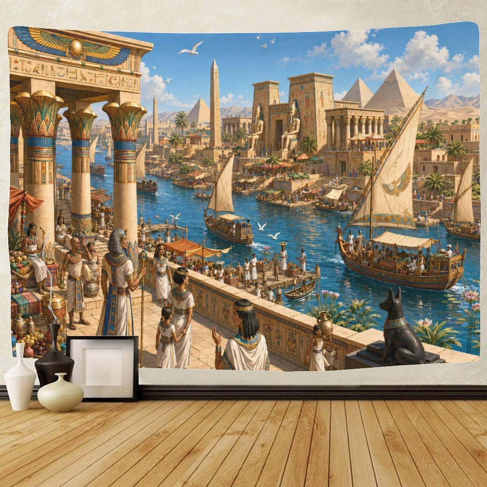 GPMNBCXZK The Nile River in Ancient Egypt Wall Art Decor 3D Print Wall Tapestry Pyramid Tapestries Home Decoration Curtain Bedroom Dorm 130cmx150cm