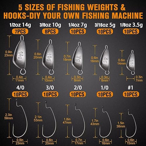Miniatura 6 de Dovesun Pesas de pesca Kit de plomos de Texas Rig Hooks Pesas de pesca, plomos de pesca, cabezas de plantilla de columpio, pesos de equipo Ned,