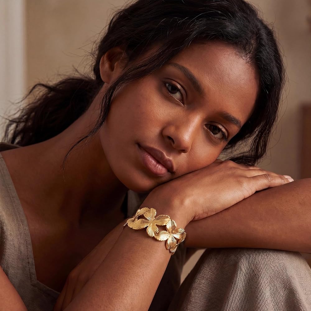 Amazon.com: CUFELMU Gold Open Cuff Bracelet for Women Floral