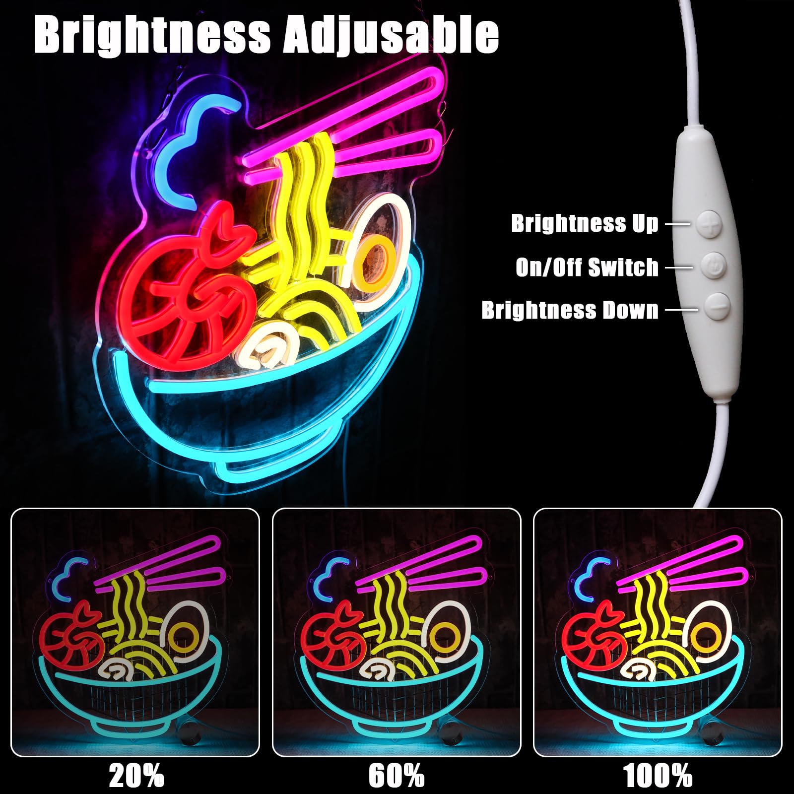 Ramen Neon Schild Bunt Led Neonschild Wand Noodles Neon Sign USB Nudeln Led Schild für Resturant Ramen-Laden Küche Snack-Bar Wohn-Esszimmer Brunch Party Home Store Geschenke