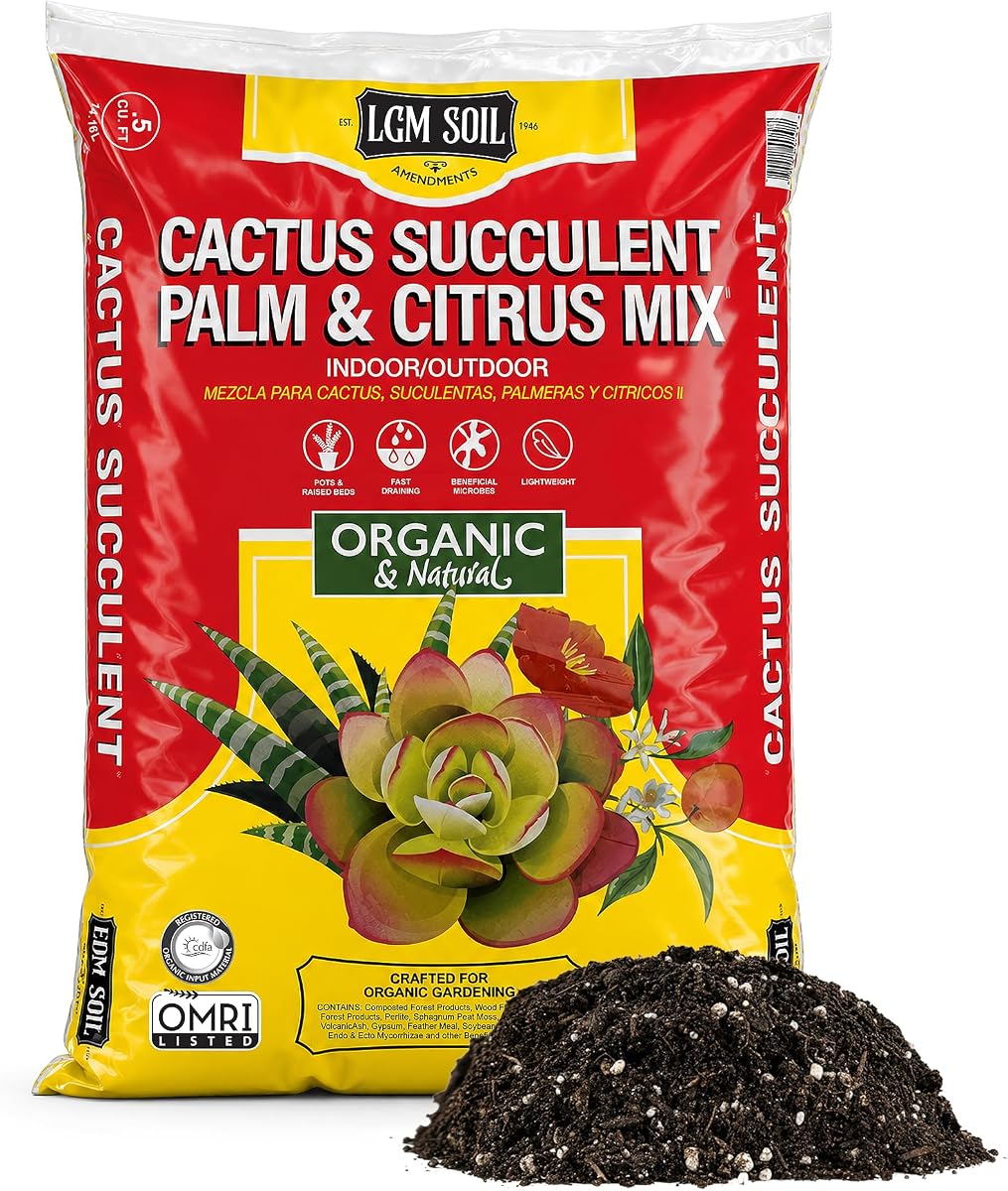 Cactus & Succulent Soil Mix, 0.5 Cu Ft | Root Rot Protection, Volcanic Ash, Chicken Manure, Fast Draining, Indoor Plants, Aloe, Citrus, Palms, Organic, Ready-to-Use