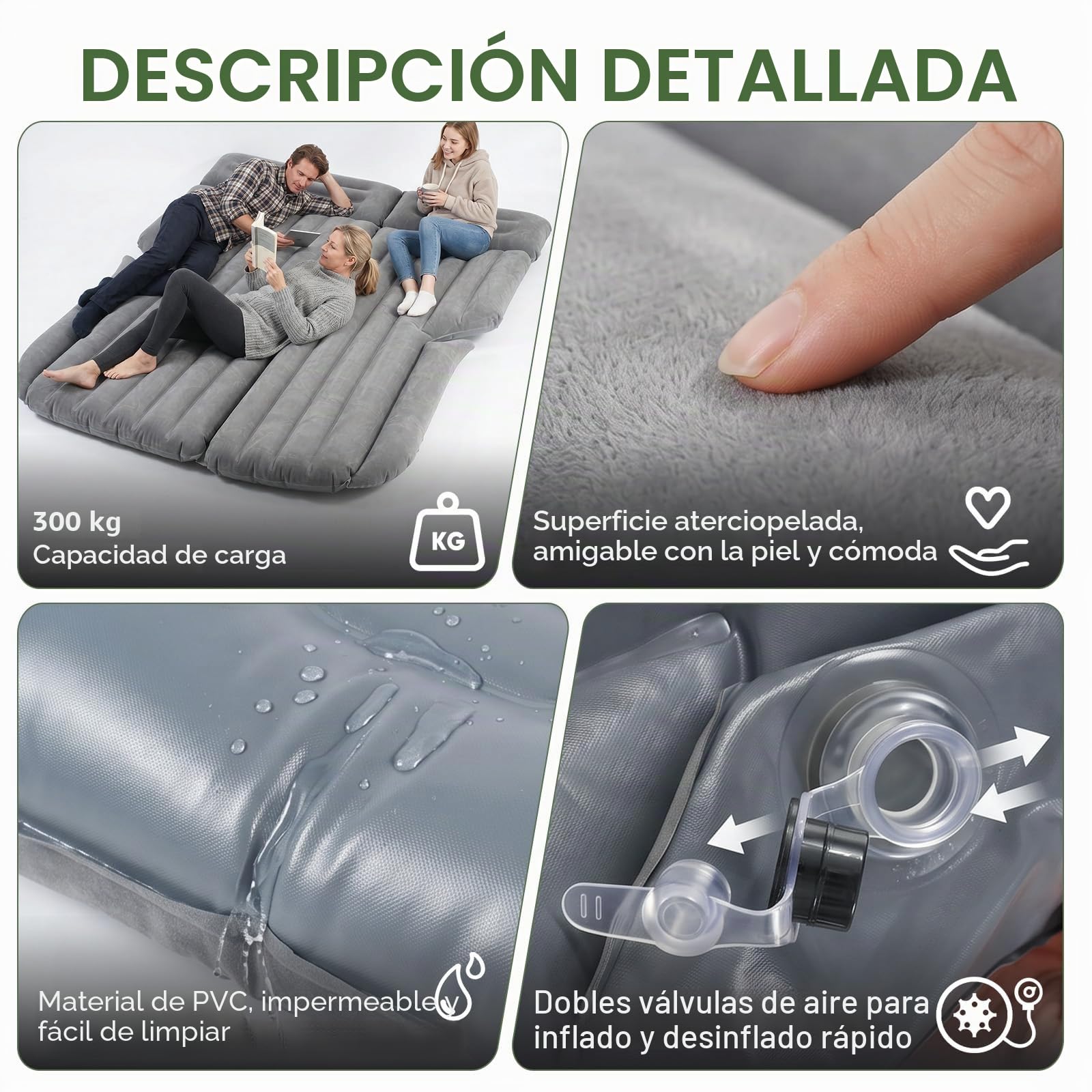 Sekey Colchón de aire para coche con bomba de aire de 12 V para viajes por carretera, SUV, colchón hinchable para 2-3 personas, infla en cualquier momento y relajarse inmediatamente, colchón hinchable