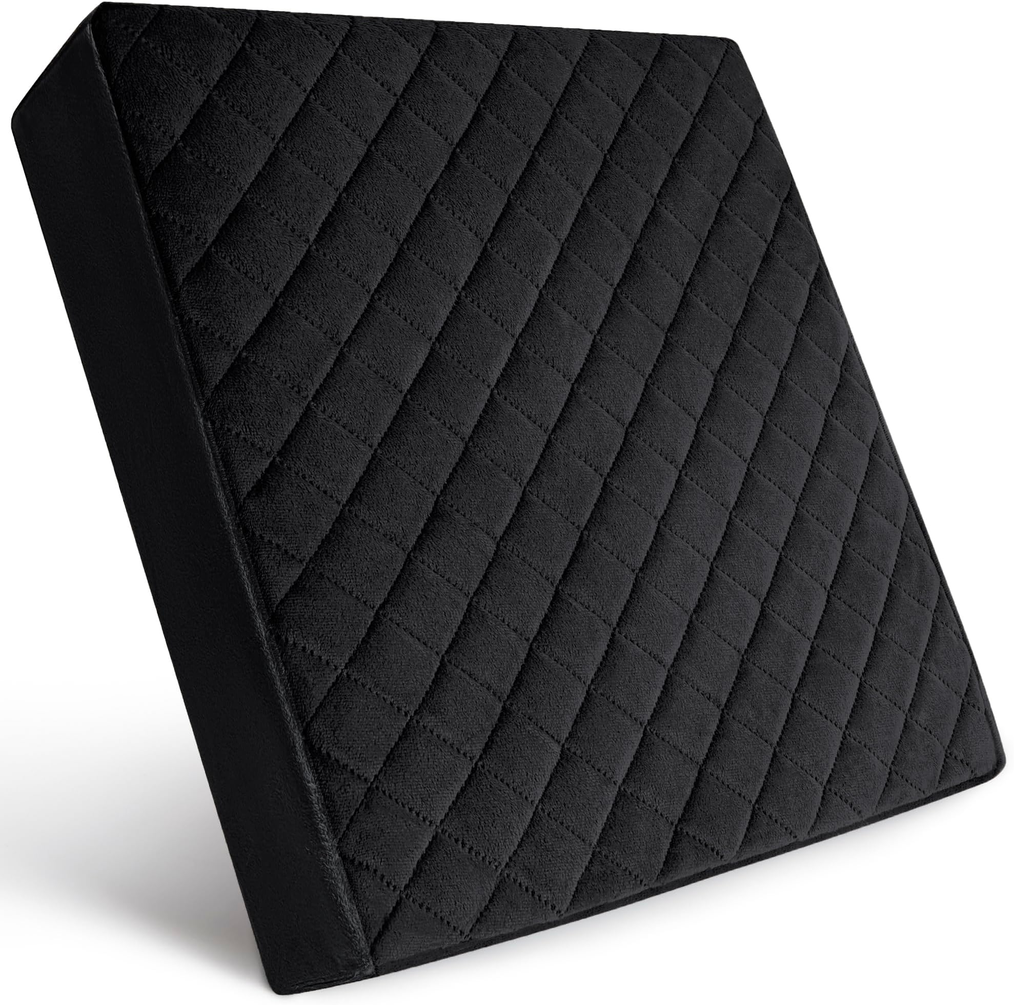 Firm 18x18x3 Memory Foam Seat Cushion for Home, Office, Car - Washable Velvety Cover with Waterproof Layer & Non-Slip Base - Booster Cushion - Sciatica & Back Pain Relief - Black
