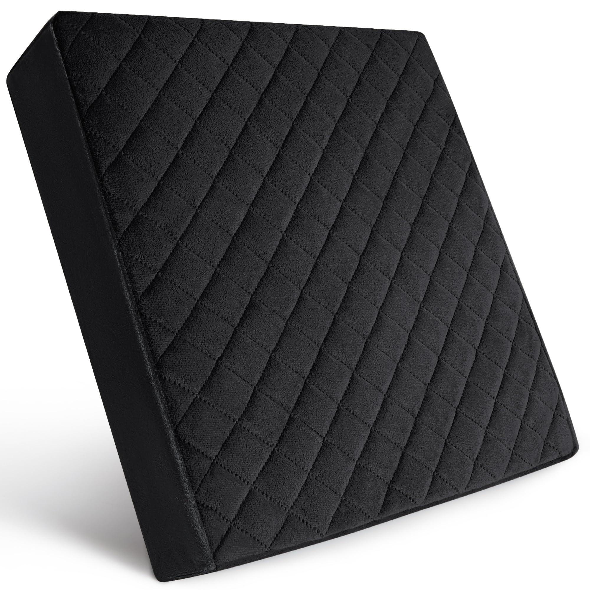 Firm 18x18x3 Memory Foam Seat Cushion for Home, Office, Car - Washable Velvety Cover with Waterproof Layer & Non-Slip Base - Booster Cushion - Sciatica & Back Pain Relief - Black