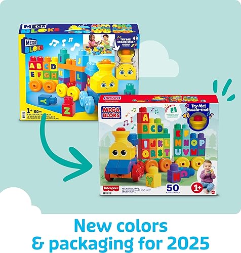 Miniatura 6 de MEGA BLOKS First Builders - Juego de bloques de construcción para niños pequeños, tren musical ABC con 50 piezas, música y sonidos, a partir de 1 año