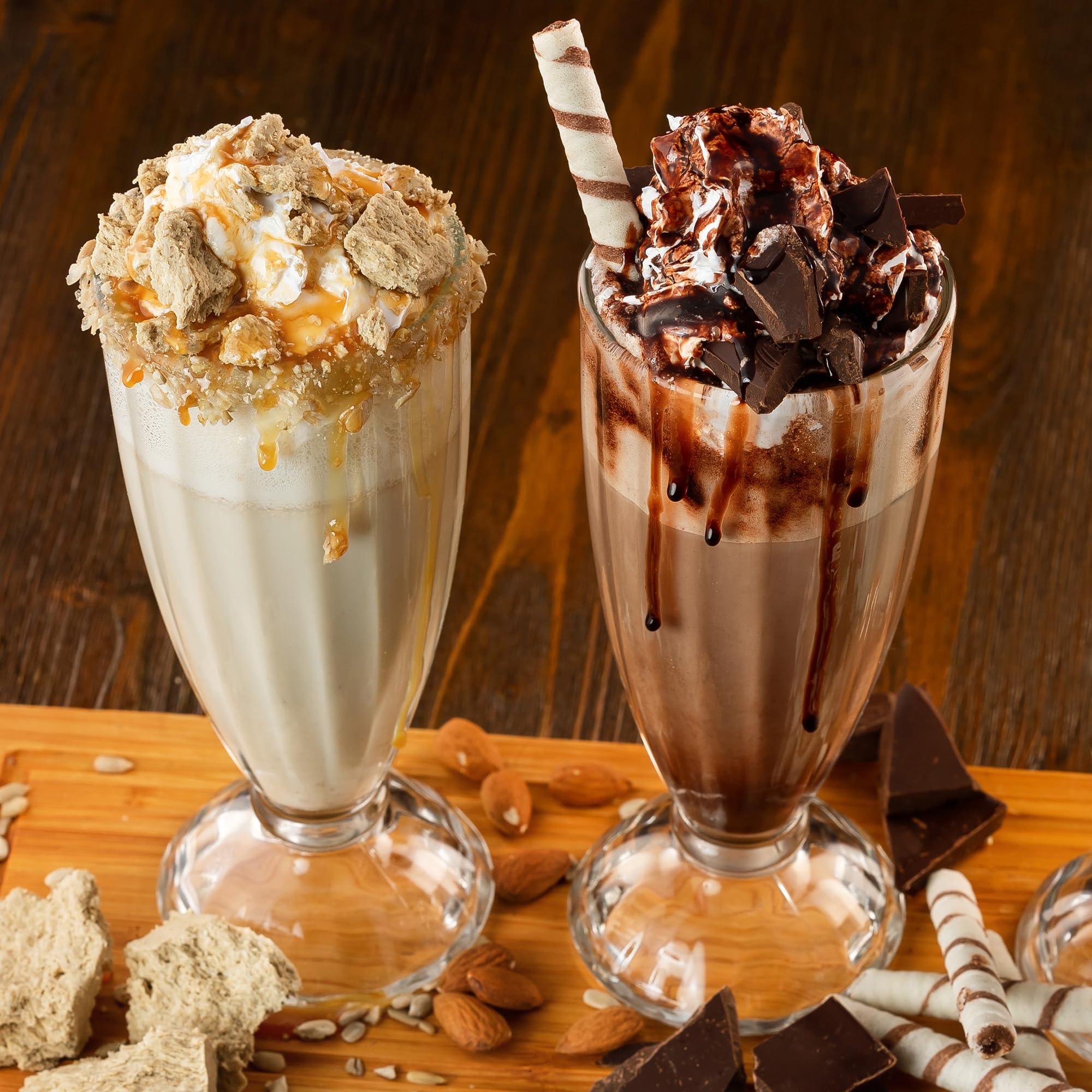 Hejo 2 Stück Eisbecher Glas, 360ml Wiederverwendbar Dessertgläser, Eiskaffee Gläser mit Löffeln, Milchshake Gläser mit Fuß, Iced Coffee Glas für Eis Dessert Getränke Cocktails