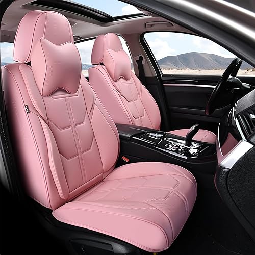 Fundas de asiento de automóvil, color rosa, par de fundas universales para asientos delanteros de automóviles, protectores de asiento de automóvil