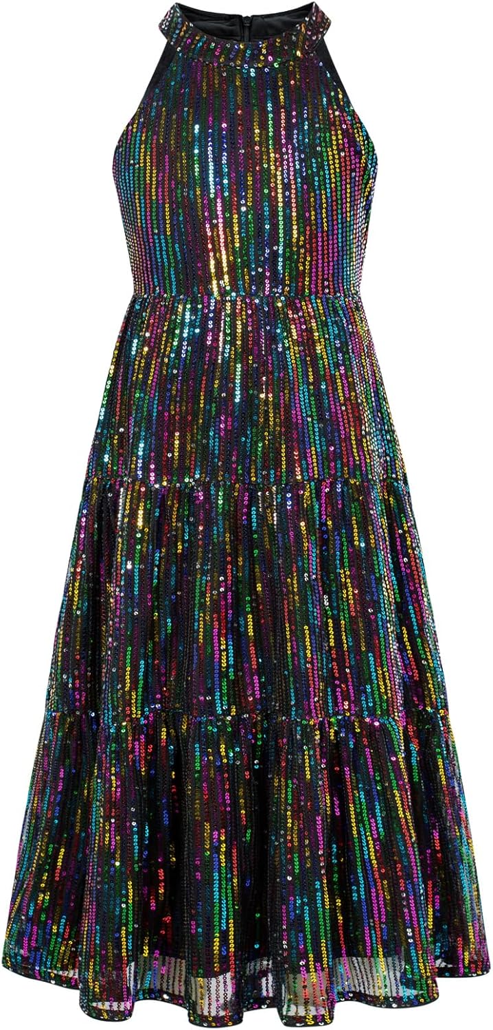 GRACE KARIN Girls Sequin Dress Formal Party Elegant Fancy Girls Maxi Long Dress for 5-14Y