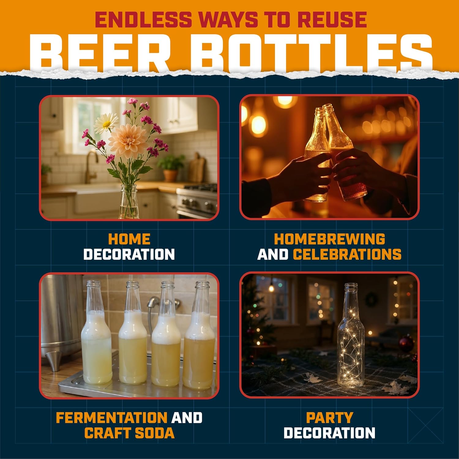 Clear Glass Beer Bottles - 11.2 oz (24 Pack) for Bottling Homebrew Beer, Kombucha, Soda, Cold Brew Coffee, Sparkling Water, and other Carbonated Beverages - Takes Standard 26mm Crown Cap