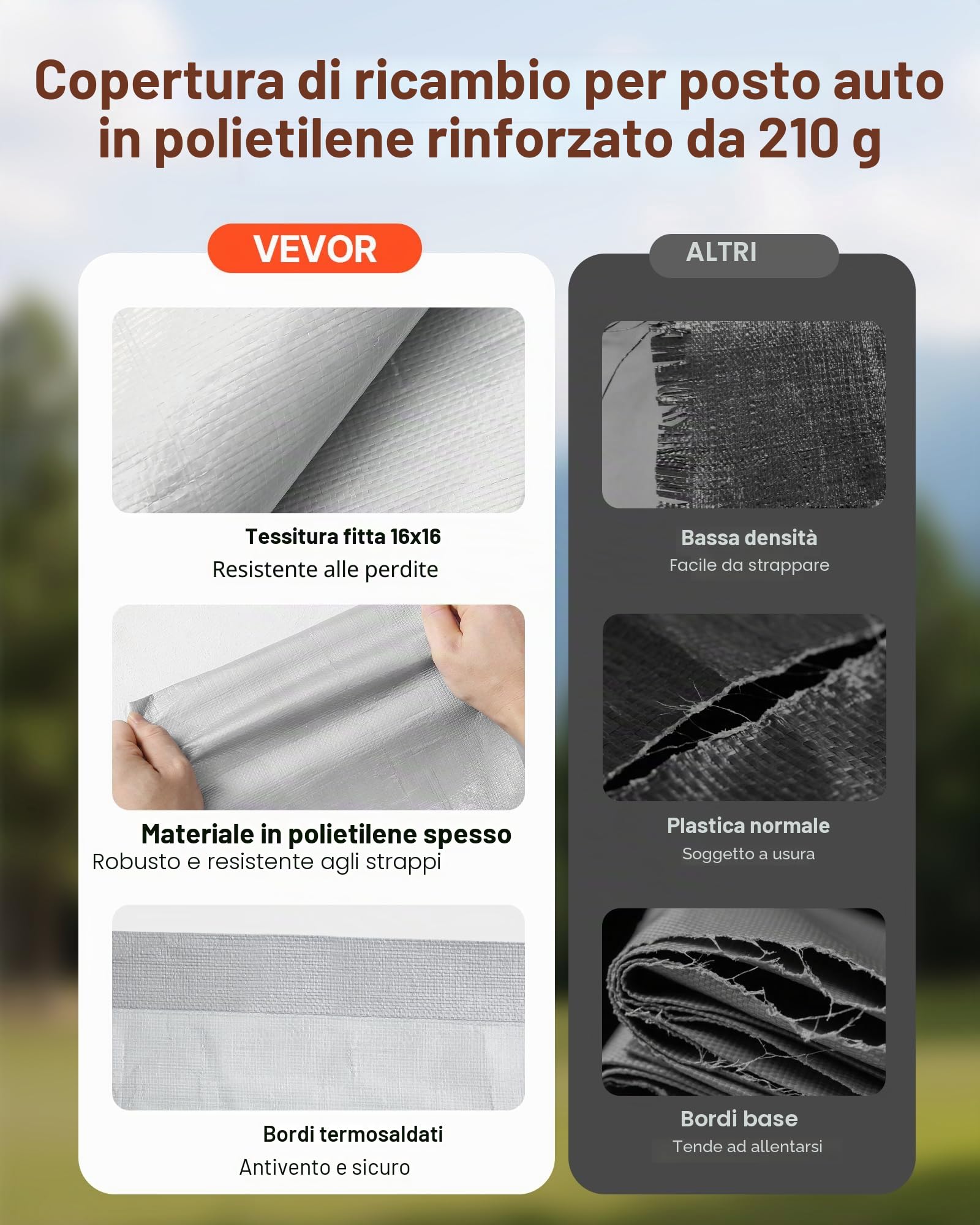 VEVOR Tettoia per Posto Auto Coperto, Telo Superiore per Tenda da Garage con Pareti Laterali e Cordini Elastici a Sfera 6,09 x 6,09 m, Resistente ai Raggi UV Impermeabile, Telaio non Incluso, Grigio