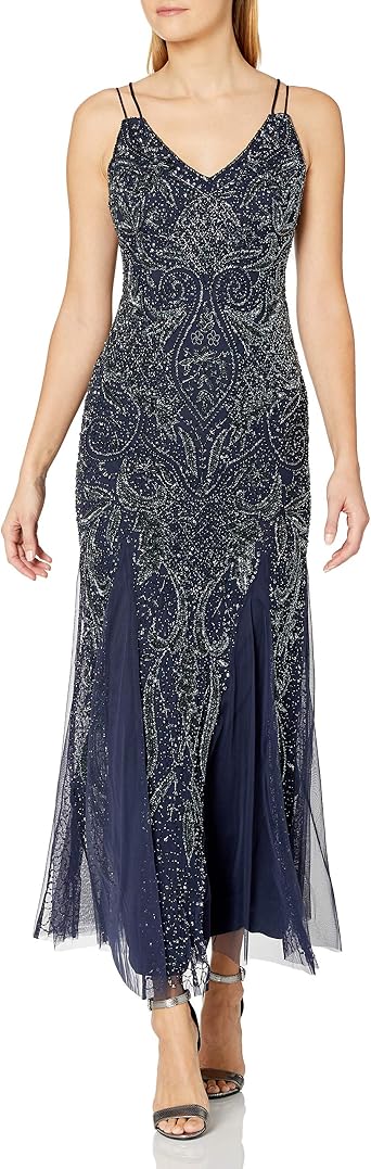 Aidan Mattox Womens Halter Plunging Vneck Beaded Gown with Low Back