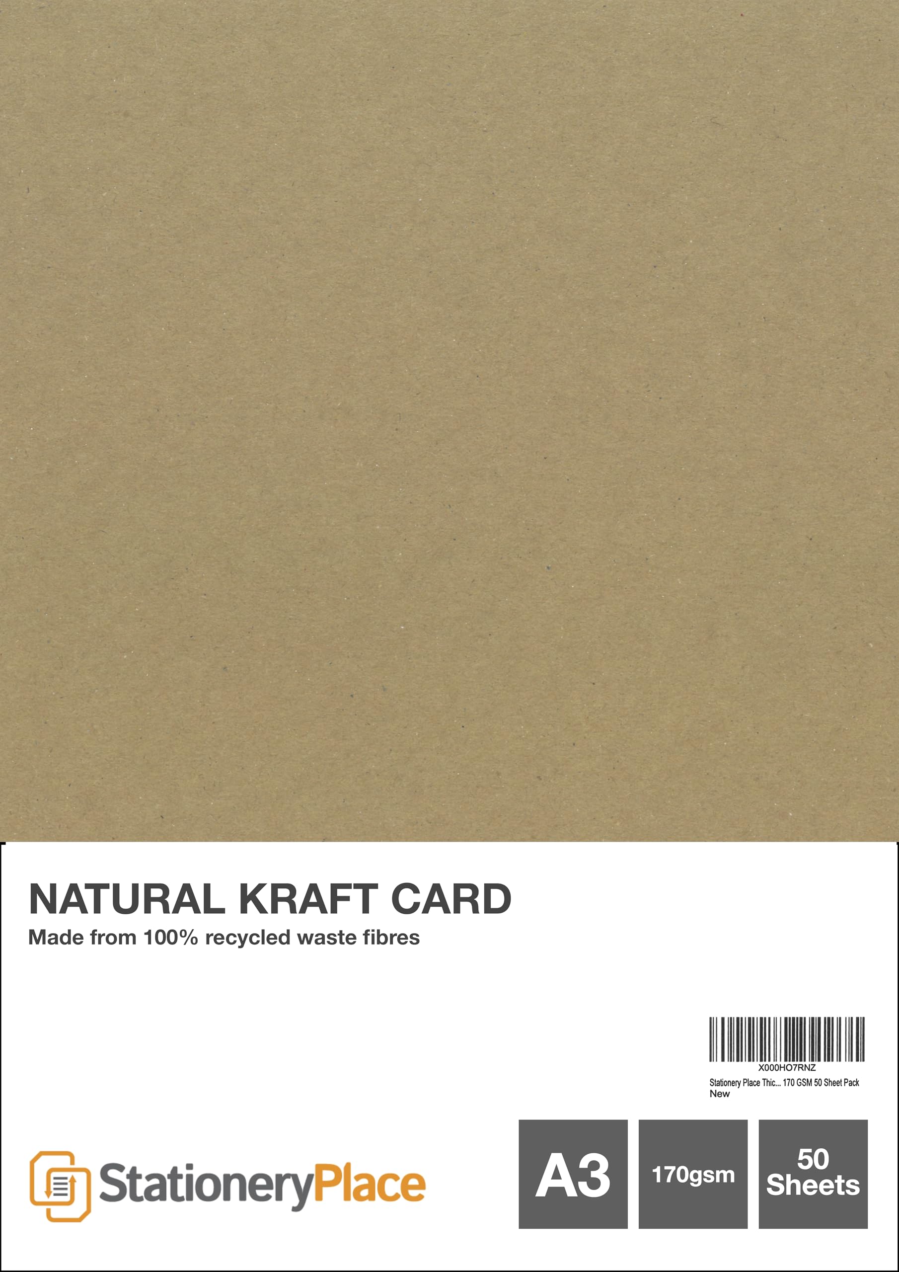 Stationery Place Thick Brown Recycled Natural Kraft Card A3 170 GSM 50 Sheet Pack